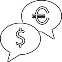 Linie Vektor Symbol Diskussion, Dollar, Euro. Gliederung Vektor Symbol auf Weiß Hintergrund