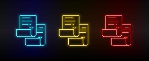 neon ikon uppsättning kopia dokumentera. uppsättning av röd, blå, gul neon vektor ikon på genomskinlighet mörk bakgrund