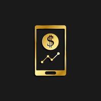 Geschäft ,Finanzen, Handy, Mobiltelefon Bank Gold Symbol. Vektor Illustration von golden dunkel Hintergrund. Gold Vektor Symbol