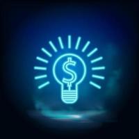 Lampe, Geld, Finanzen Neon- Vektor Symbol. Blau Neon, Geschäft Neon- Vektor Symbol. Vektor Hintergrund