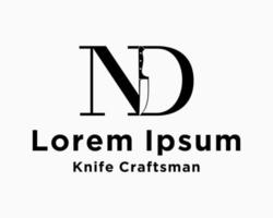 klassisch Brief nd Monogramm serif Luxus elegant Messer Koch Restaurant Symbol Identität Design Vektor