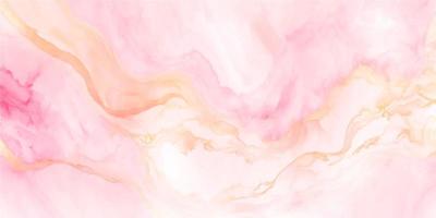 Rose Rosa Flüssigkeit Aquarell Hintergrund mit golden Staub. staubig erröten Marmor Alkohol Tinte Zeichnung Wirkung. Vektor Illustration Design Vorlage zum Hochzeit Einladung, Speisekarte, RSVP, Banner.