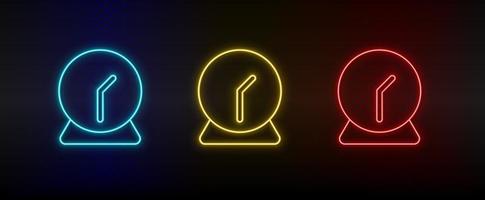 Neon- Symbole, Alarm, Uhr. einstellen von Rot, Blau, Gelb Neon- Vektor Symbol auf verdunkeln transparent Hintergrund