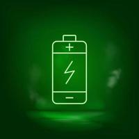 batteri neon vektor ikon. spara de värld, grön neon, grön bakgrund
