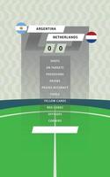 fotboll match statistisk styrelse med platt grön fält bakgrund. argentina mot nederländerna. vektor