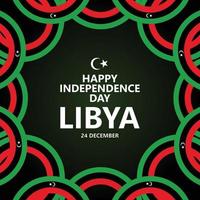 Libyen Unabhängigkeit Tag Vektor Vorlage mit kreisförmig National Flaggen innerhalb das schwarz Hintergrund.
