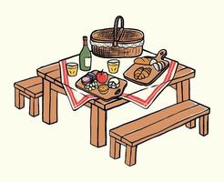 estetisk ritad för hand picknick scen illustration linje konst vektor