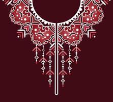 symmetrisch Mandala Muster Design im rot Ton zum Ausschnitt Kaftan Kleid vektor
