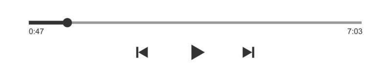video eller audio spelare framsteg läser in bar med tid skjutreglage, spela, spola tillbaka och snabb framåt- knappar. media spelare uppspelning panel mall vektor