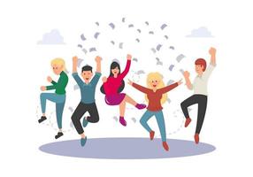 affärsmän hoppar firar seger isolerad bild på en vit bakgrund. glada och glada människor seriefigur. lagarbete och samarbete koncept. vektorillustration av en platt design vektor