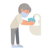 platt tecknad design av ung man tvättar händerna med tvål under rinnande vatten för att förhindra virus och bakterier. förebyggande av covid-19. hygienkoncept. vektorillustration isolerad på vit bakgrund vektor