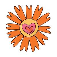 årgång färgrik daisy blomma illustartion. retro vibrerande fint orange blomma 70s och 60s stil vektor