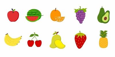 Obst Icon Set. Vitamin-Lebensmittel-Sammlung. bunte flache Designgrafikelemente, Illustrationssammlung für Websites, mobile Apps, Webbanner, Infografiken, Drucksachen. Vektorillustration vektor