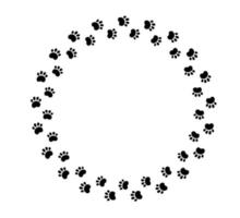hund Tass skriva ut cirkel ram. söt katt tassavtryck ram. sällskapsdjur fot spår gräns. svart hund steg silhuett. enkel klotter teckning. vektor illustration isolerat på vit bakgrund