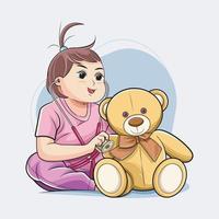 söt bebis flicka spelar läkare med leksak teddy Björn vektor illustration fri ladda ner