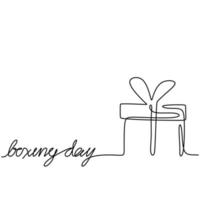 Boxing Day Sale Karte. durchgehende Linie Geschenkbox mit rotem Band und Text glücklich Boxen Tag lokalisiert auf weißem Hintergrund. Einkaufsrabatt Gutschein handgezeichneten Minimalismus Stil. Vektorillustration vektor