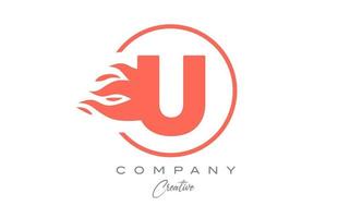 Orange u Alphabet Brief Symbol zum korporativ mit Flammen. Feuer Design geeignet zum ein Geschäft Logo vektor