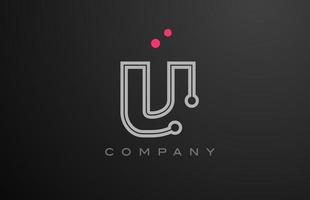 rosa grå linje v alfabet brev logotyp ikon design med punkt. kreativ mall för företag och företag vektor