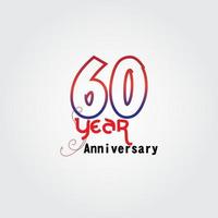 60-årsjubileum firande logotyp. årsdagslogotyp med röd och blå färg isolerad på grå bakgrund, vektordesign för firande, inbjudningskort och gratulationskort vektor