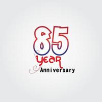 85 Jahre Jubiläumsfeier Logo. Jubiläumslogo mit roter und blauer Farbe lokalisiert auf grauem Hintergrund, Vektordesign für Feier, Einladungskarte und Grußkarte vektor