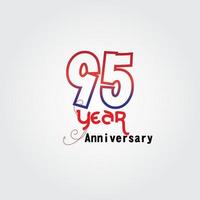 95 Jahre Jubiläumsfeier Logo. Jubiläumslogo mit roter und blauer Farbe lokalisiert auf grauem Hintergrund, Vektordesign für Feier, Einladungskarte und Grußkarte vektor