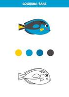 Färbung Seite mit süß Blau Seetang Fisch. Arbeitsblatt zum Kinder. vektor