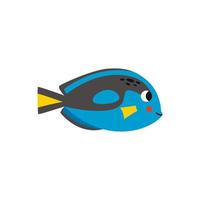 vektor illustration av tecknad serie blå tang fisk isolerat på vit bakgrund.