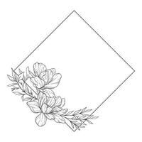 Blumen- Rahmen Linie Kunst. Magnolie Blume Gliederung zum Blumen- Färbung Seiten, minimalistisch modern Hochzeit Einladungen vektor