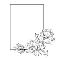 blommig ram linje konst. magnolia blomma översikt för blommig färg sidor, minimalistisk modern bröllop inbjudningar vektor