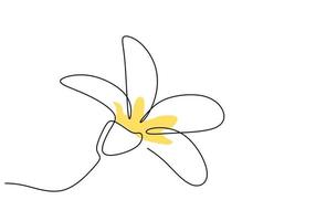 schöne Blume einzeiliger kontinuierlicher Zeichenstil. minimalistisches Design der balinesischen Jasminblume. frische Schönheit Jasminblume für Gartenlogo lokalisiert auf weißem Hintergrund. Vektorillustration vektor