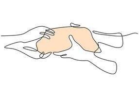 kontinuerlig linjeteckning av händer som ger en gåva. någons hand ger ett paket för att tacka någon annans hand isolerad på vit bakgrund. tacksägelsekoncept. minimalistisk stil. vektor illustration