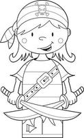 süß Karikatur Pirat Mädchen mit Schwerter vektor