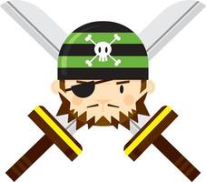 tecknad serie skrävlande bandana pirat med korsade svärd vektor