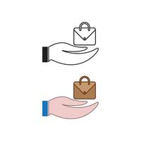 Hand Tasche Logo Symbol Illustration bunt und Gliederung vektor