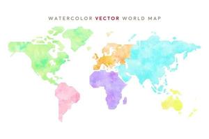 förenklad färgrik hand dragen vattenfärg vektor värld Karta