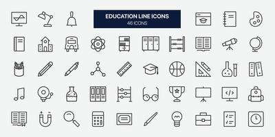 uppsättning av utbildning linje vektor ikon. skola ikon symbol. utbildning vektor illustration på isolerat bakgrund