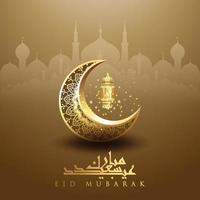 eid Mubarak islamisch Gruß Design Halbmond Mond und Arabisch Kalligraphie vektor