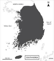 söder korea Karta, korea Karta med hög detalj inkluderar gräns länder, norr korea, Japan, gul hav, och hav av japan med bakgrund vektor