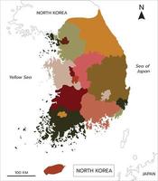 Karte von Süd Korea administrative Karte mit hoch Detail Mehrfarbig auf Weiß Hintergrund. vektor