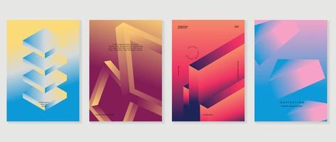 abstrakt Gradient Hintergrund Vektor Satz. minimalistisch Stil Startseite Vorlage mit beschwingt Perspektive 3d geometrisch Prisma Formen Sammlung. Ideal Design zum Sozial Medien, Poster, Abdeckung, Banner, Flyer.