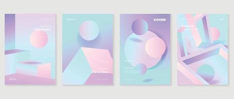 abstrakt Gradient Hintergrund Vektor Satz. minimalistisch Stil Startseite Vorlage mit beschwingt Pastell- Perspektive 3d geometrisch Prisma Formen Sammlung. Design zum Sozial Medien, Poster, Abdeckung, Banner, Flyer.