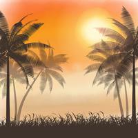 Silhuetter av palmer på akvarell solnedgång vektor
