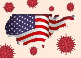 Coronavirus-Banner mit USA-Flaggenkarten-Vektordesign vektor