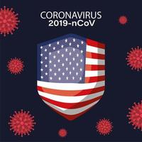 coronavirus banner med usa flagga sköld vektor design