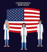 coronavirus banner med läkare med usa flagga vektor design