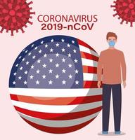 coronavirus banner med man med usa flagga vektor design