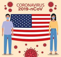 coronavirus banner med man och kvinna med usa flagga vektor design