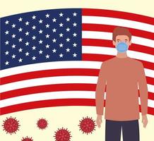 coronavirus banner med man och usa flagga vektor design