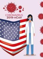 coronavirus banner med läkare med usa flagga vektor design