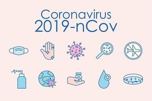 coronavirus linje och fyll stil ikonuppsättning vektor